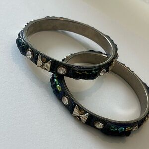 Elegant Silver and Black Bangle Set